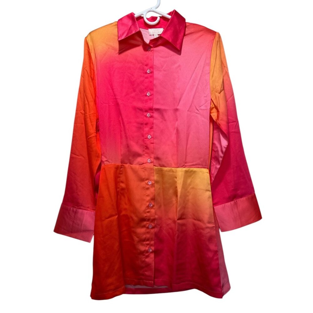 Ronny kobo Jones dress Women Medium Orange Sunset Mini Long Sleeves Button Down - Picture 4 of 16